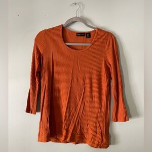 Adrienne Vittadini Burnt Orange Long Sleeve Ribbed Top